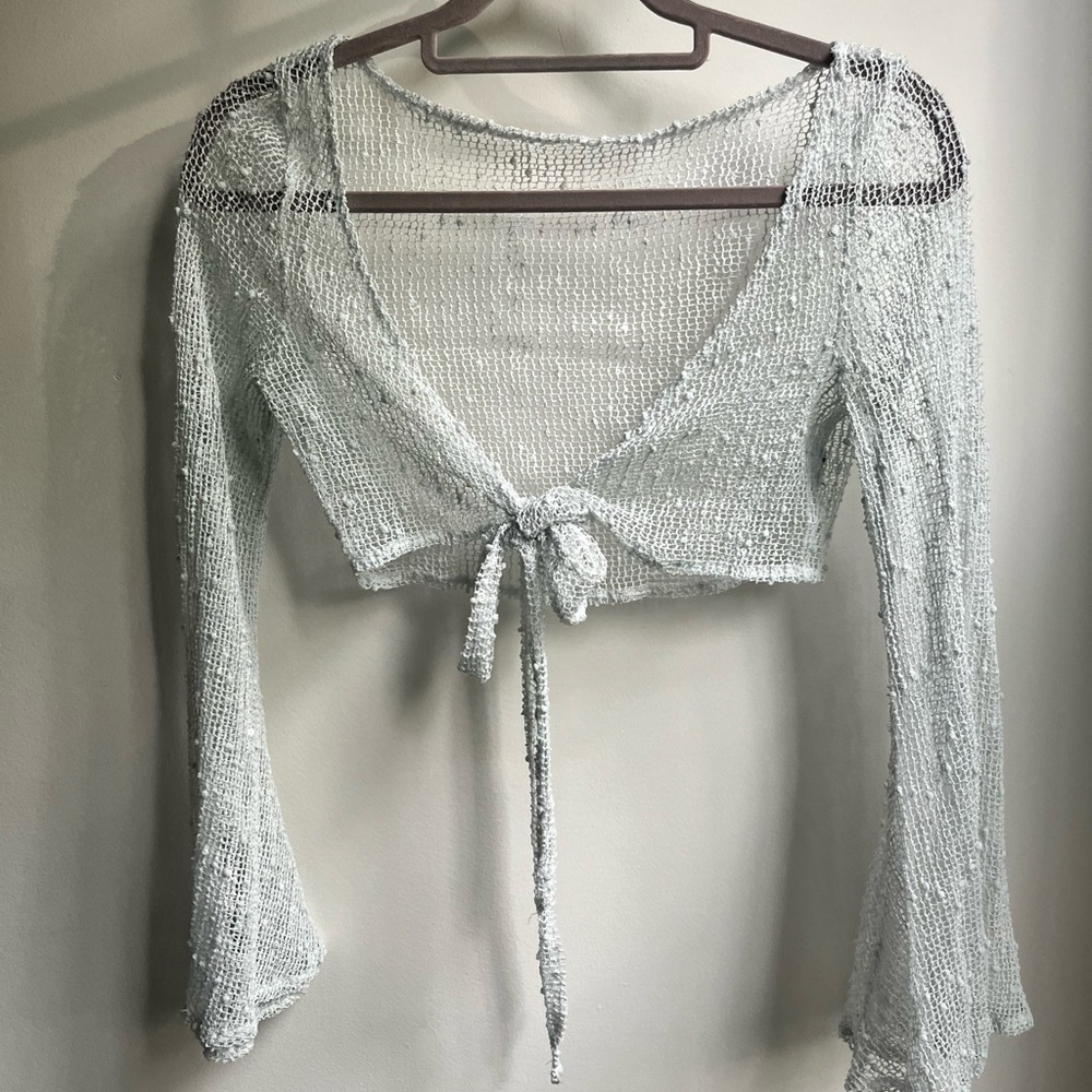 Elegant Sheer Knit Tie-Front Top